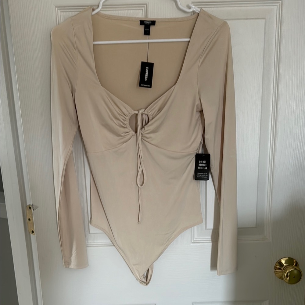 Express Beige Long Sleeve Bodysuit